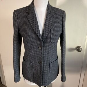 Michael Kors Italy Virgin Wool Cashmere Houndstooth Blazer 8 M Grey Navy